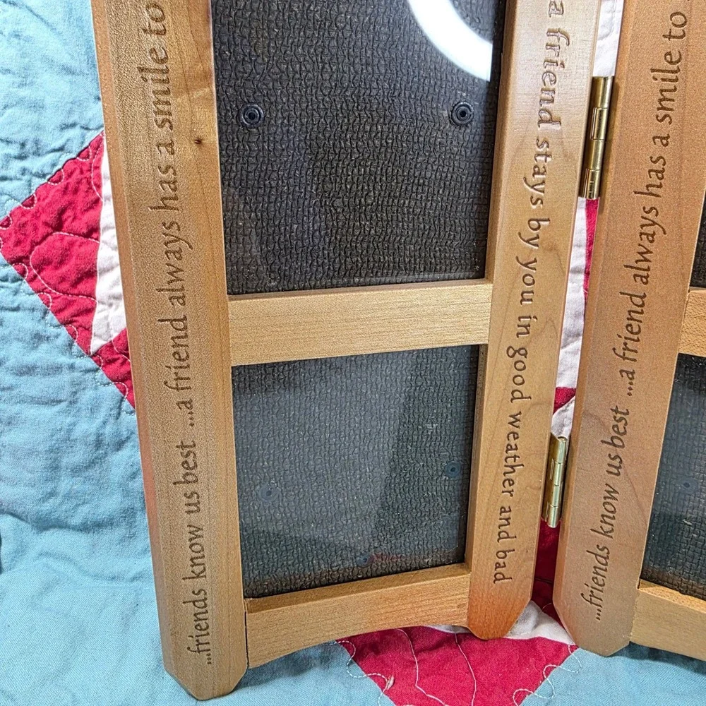 Friends Double Hinged Wood Picture Frame Excellent Engraved Quote Holds 4 Photos